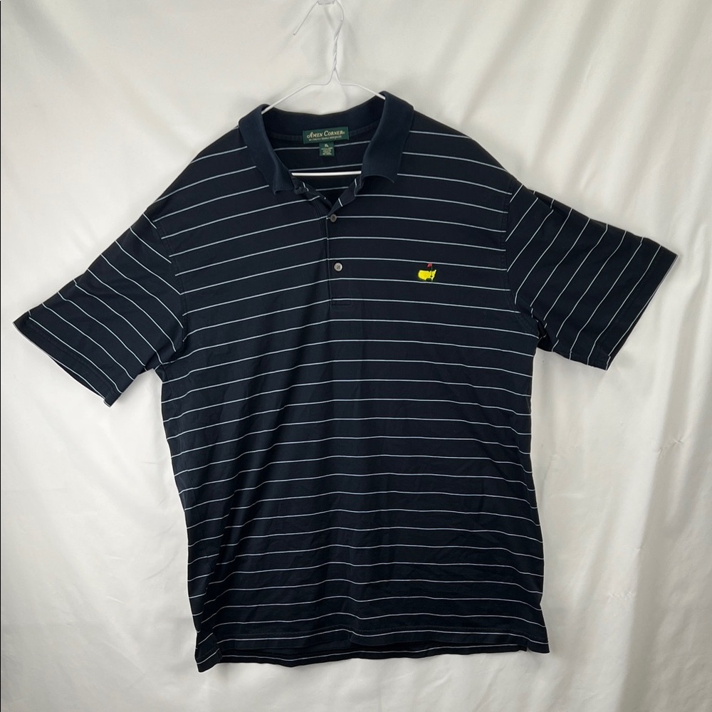 Amen Corner - Men’s Golf Shirt - XL 100% PIMA Cotton - Navy w light blue stripes